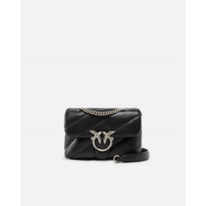 Pinko Puff Mini Maxi Quilt Black Leather Τσάντα