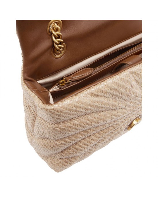 Pinko Love Puff Mini Raffia With Chain Beige Τσάντα