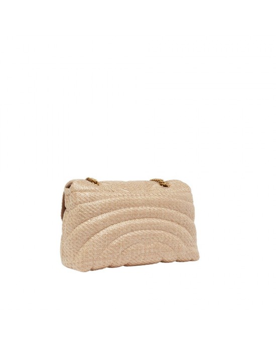 Pinko Love Puff Mini Raffia With Chain Beige Τσάντα