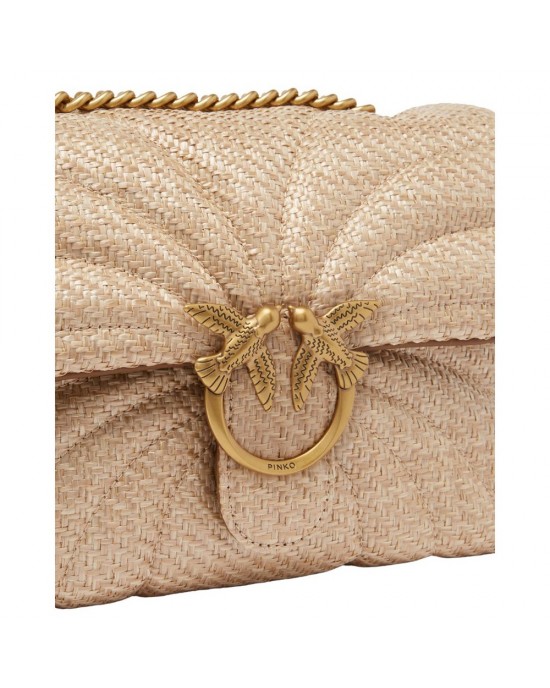 Pinko Love Puff Mini Raffia With Chain Beige Τσάντα