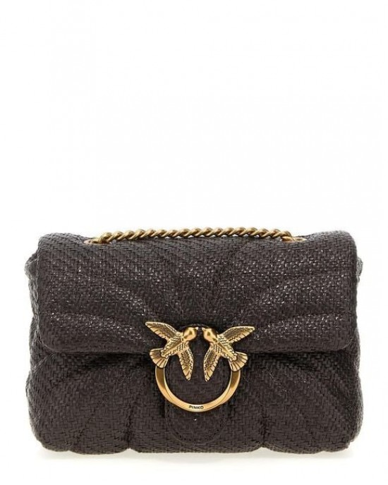 Pinko Love Puff Mini Raffia With Chain Brown Τσάντα