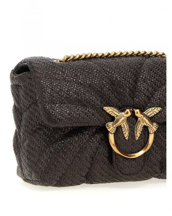 Pinko Love Puff Mini Raffia With Chain Brown Τσάντα