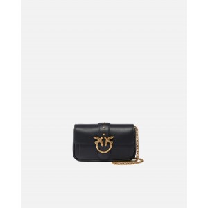 Pinko Small Pocket Love Bag One Simply Black Leather Τσάντα Ώμου