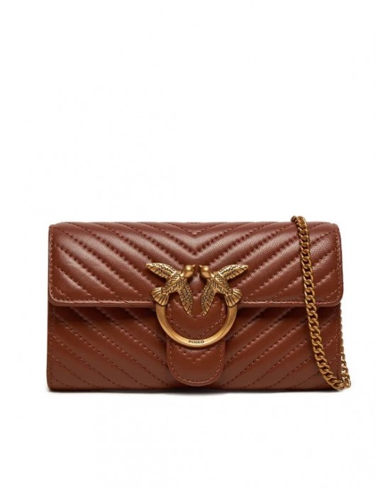 Pinko Love One Wallet Chevron Brown Leather Τσάντα