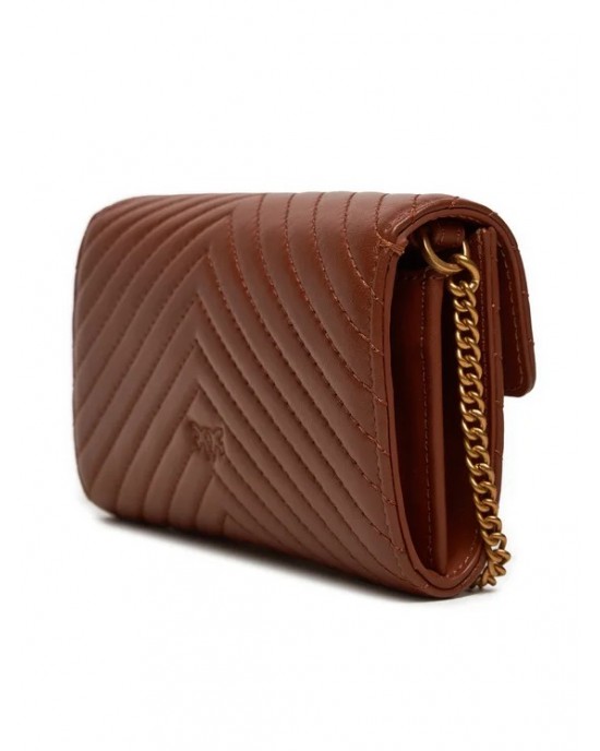 Pinko Love One Wallet Chevron Brown Leather Τσάντα
