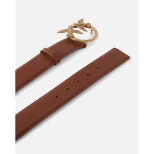 Pinko Love Berry H4 Birds Light Brown Leather Ζώνη