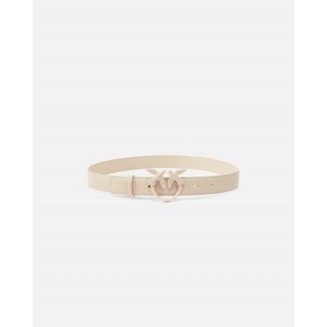 Pinko Love Berry H3 With Colored Buckle Beige Leather Ζώνη
