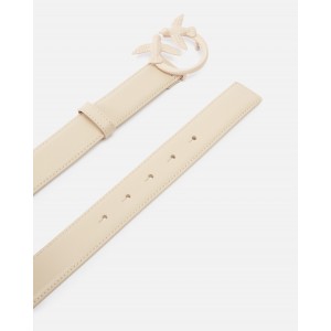 Pinko Love Berry H3 With Colored Buckle Beige Leather Ζώνη