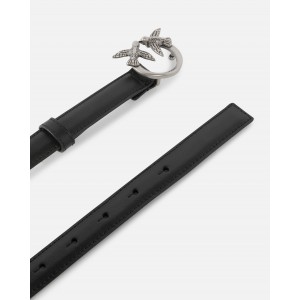 Pinko Love Berry H2 Birds Thin Black Leather Ζώνη