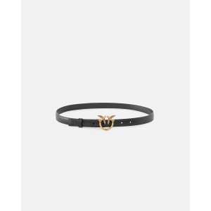 Pinko Love Berry H2 Birds Thin Black Leather Ζώνη