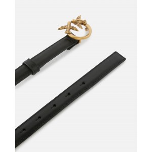 Pinko Love Berry H2 Birds Thin Black Leather Ζώνη