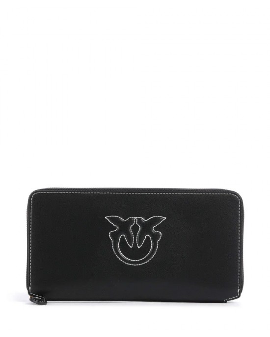 Pinko Ryder Zip-around Black Leather Πορτοφόλι