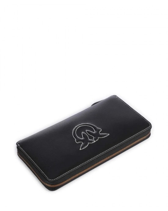 Pinko Ryder Zip-around Black Leather Πορτοφόλι