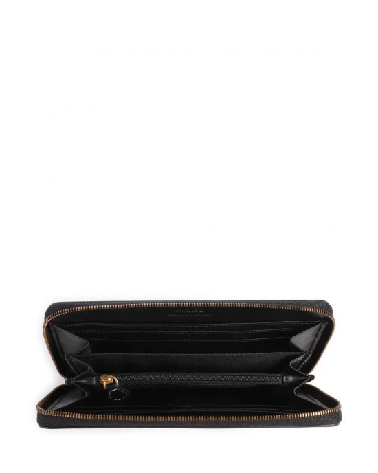 Pinko Ryder Zip-around Black Leather Πορτοφόλι