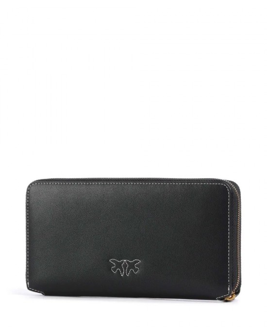 Pinko Ryder Zip-around Black Leather Πορτοφόλι