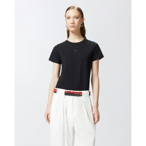 Pinko Bussolotto T-shirt With Embroidered Logo Black Μπλούζα