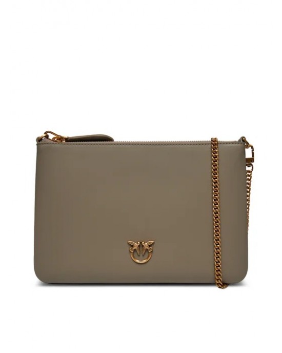 Pinko Flat Classic Simply Beige Leather Τσάντα