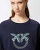 Pinko Nelly Crew Neck With Love Birds Jewel Embroidery Blue Φούτερ
