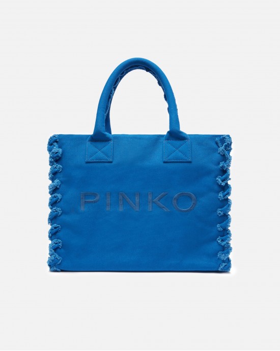 Pinko Beach Shopping Canvas Blue Τσάντα
