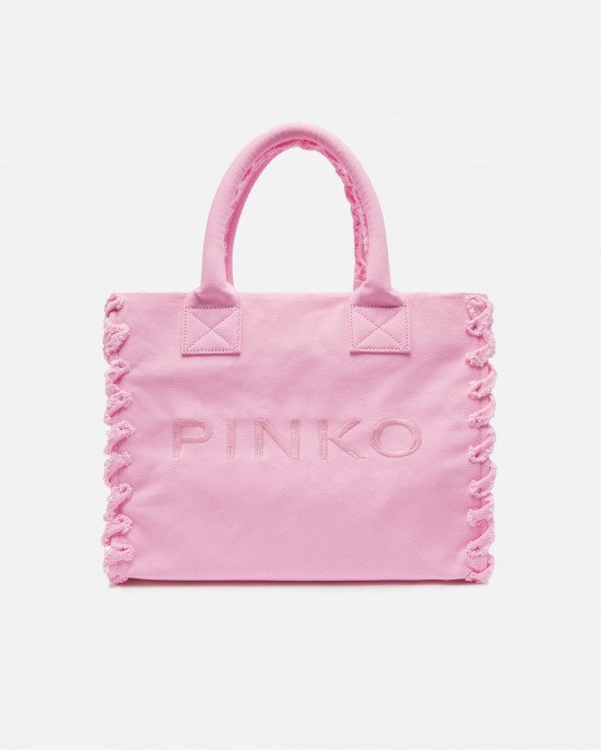 Pinko Beach Shopping Canvas Pink Τσάντα