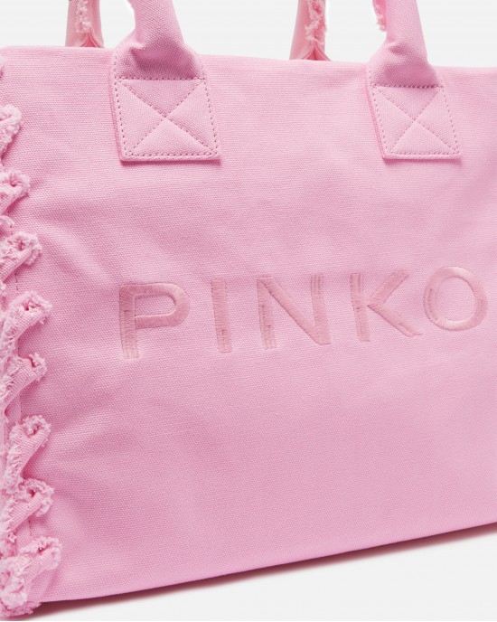 Pinko Beach Shopping Canvas Pink Τσάντα