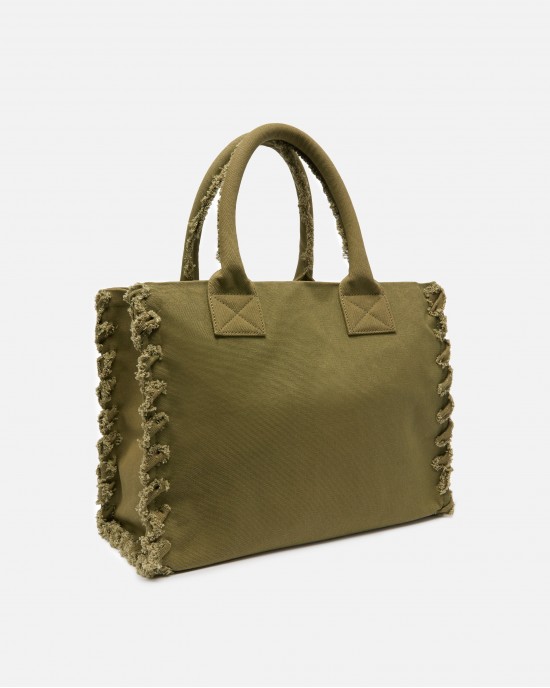 Pinko Beach Shopping Canvas Olive Green Τσάντα