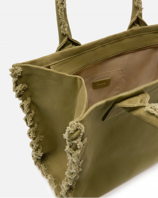 Pinko Beach Shopping Canvas Olive Green Τσάντα