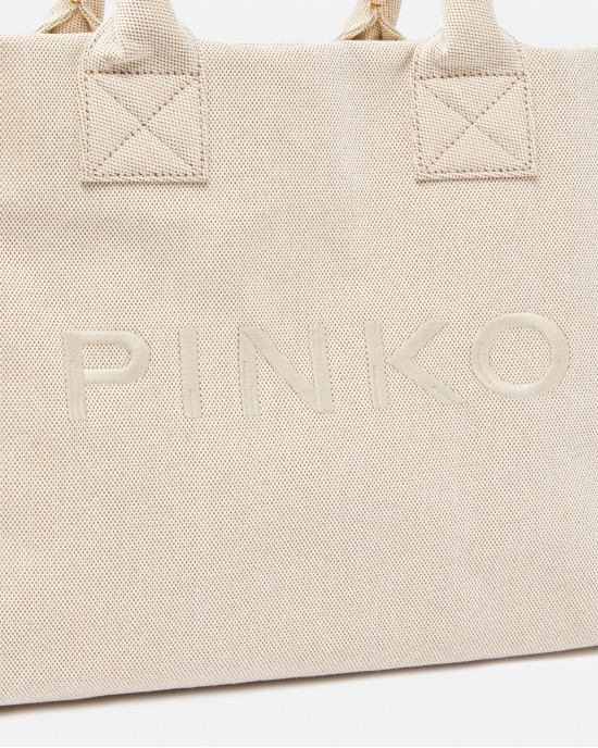 Pinko Beach Shopping Canvas Ecru Τσάντα