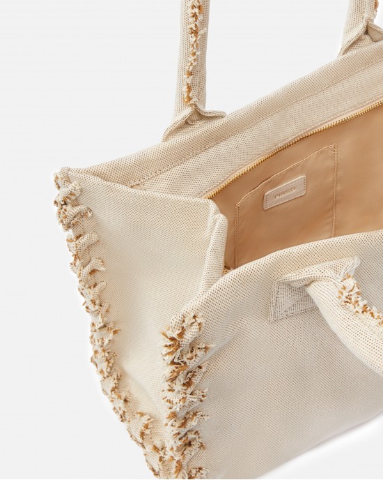 Pinko Beach Shopping Canvas Ecru Τσάντα