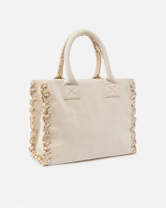 Pinko Beach Shopping Canvas Ecru Τσάντα