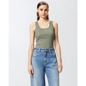 Pinko Calcolatore Vest Tank Top Ribbed  With Birds Logo Green Μπλoύζα