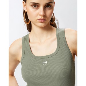 Pinko Calcolatore Vest Tank Top Ribbed  With Birds Logo Green Μπλoύζα