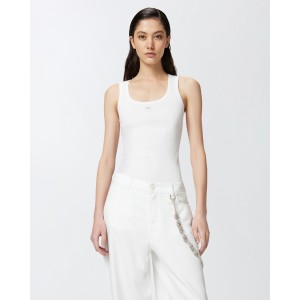 Pinko Calcolatore Vest Tank Top Ribbed With Birds Logo White Μπλoύζα