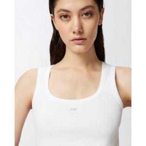 Pinko Calcolatore Vest Tank Top Ribbed With Birds Logo White Μπλoύζα