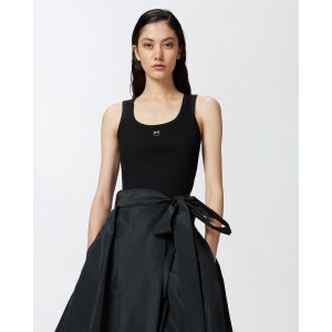 Pinko Calcolatore Vest Tank Top Ribbed With Birds Logo Black Μπλoύζα