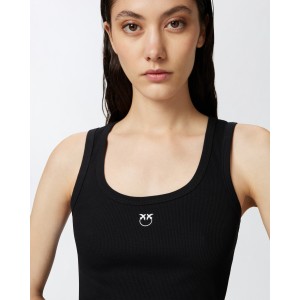 Pinko Calcolatore Vest Tank Top Ribbed With Birds Logo Black Μπλoύζα