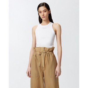 Pinko Distinto Rib Tank Top With Logo White Μπλούζα