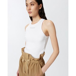 Pinko Distinto Rib Tank Top With Logo White Μπλούζα
