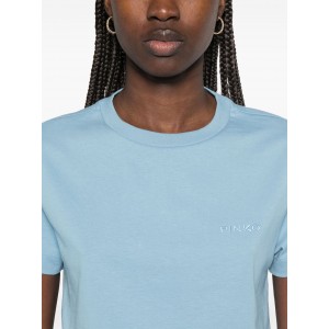 Pinko Start T-Shirt Embroidered Logo Light Blue Μπλούζα