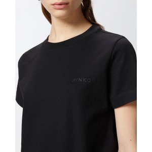 Pinko Start T-Shirt Embroidered Logo Black Μπλούζα