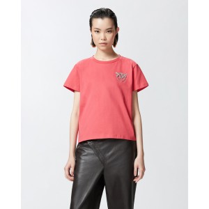 Pinko Nambrone T-shirt Crystal-Embroidered Logo Red Μπλούζα