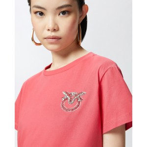 Pinko Nambrone T-shirt Crystal-Embroidered Logo Red Μπλούζα