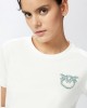 Pinko Nambrone T-shirt With Bejewelled Love Birds Embroidery White Μπλούζα