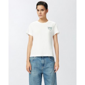 Pinko Nambrone T-shirt Crystal-Embroidered Logo White Μπλούζα