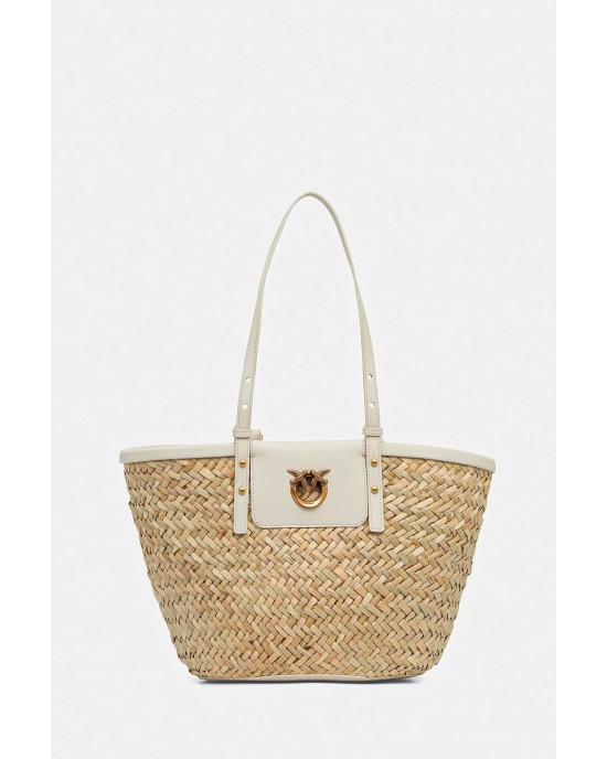 Pinko Love Summer Basket White Rafia Τσάντα