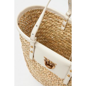 Pinko Love Summer Basket White Rafia Τσάντα
