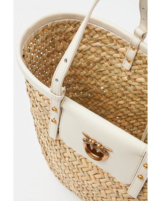 Pinko Love Summer Basket White Rafia Τσάντα