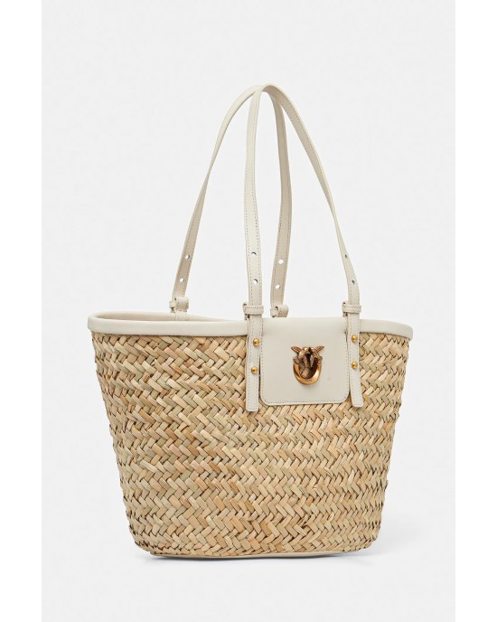 Pinko Love Summer Basket White Rafia Τσάντα