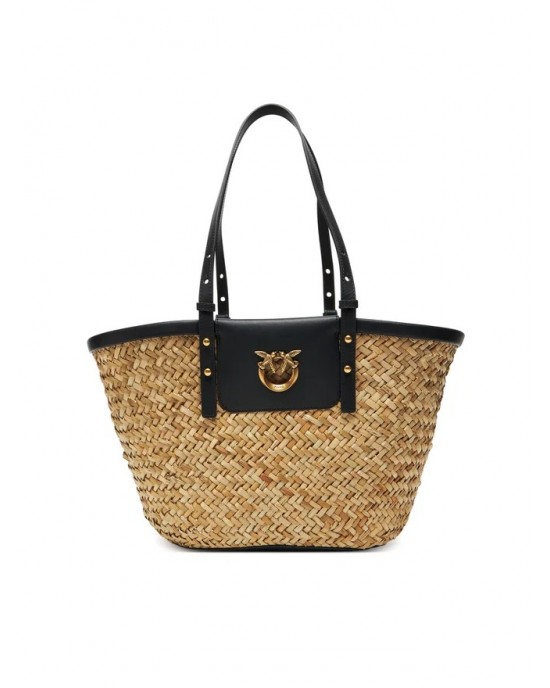 Pinko Love Summer Basket Black Rafia Τσάντα