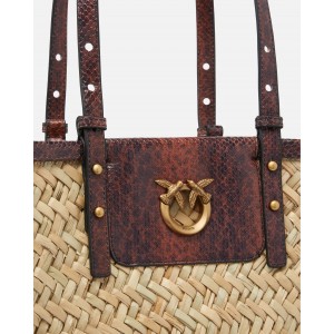 Pinko Love Summer Basket Raffia With Reptile-Print Details Light Brown Τσάντα